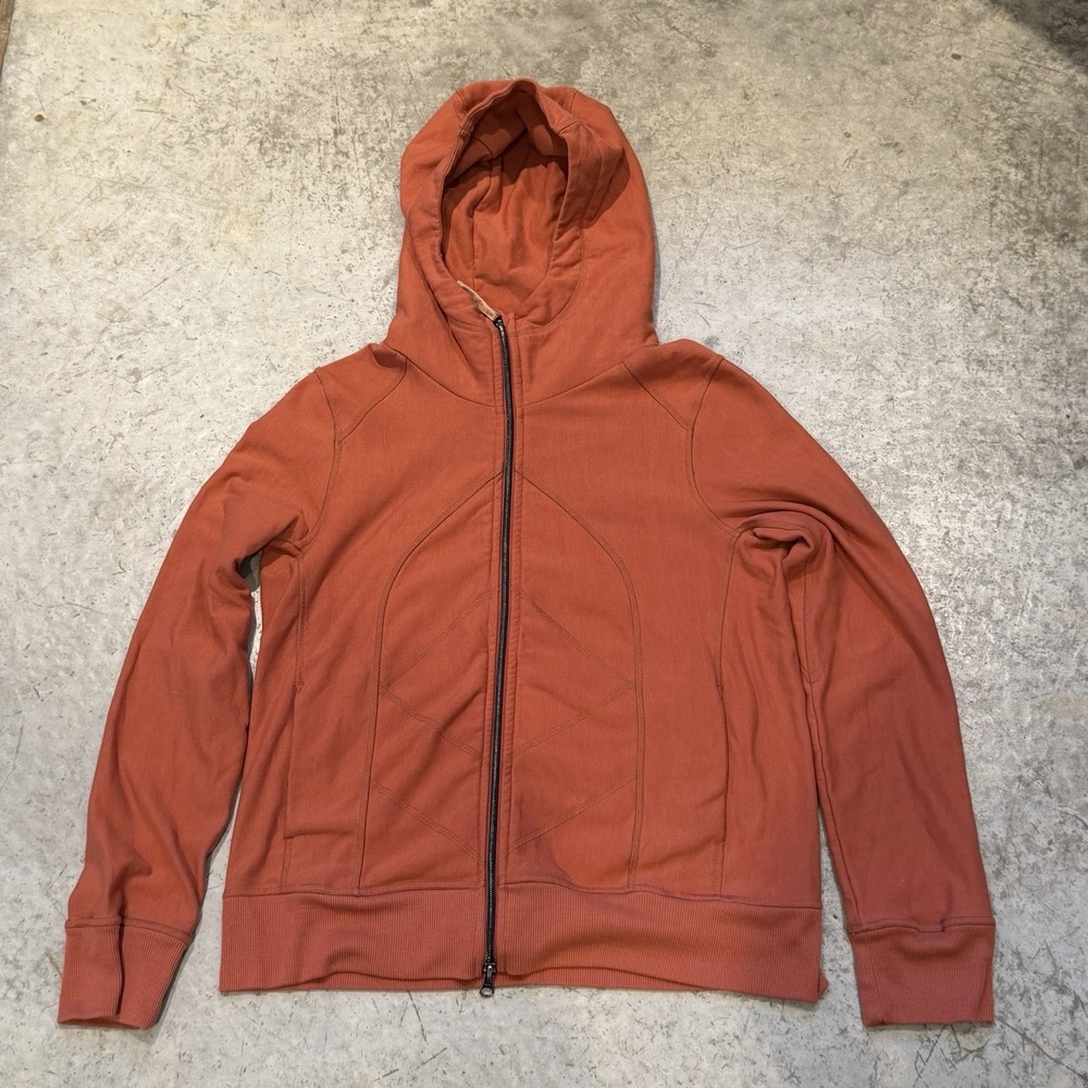 Indygena Womens Rust Orange Full Zip Fleece Hoodie Sweatshirt Size‎ M Thumbholes